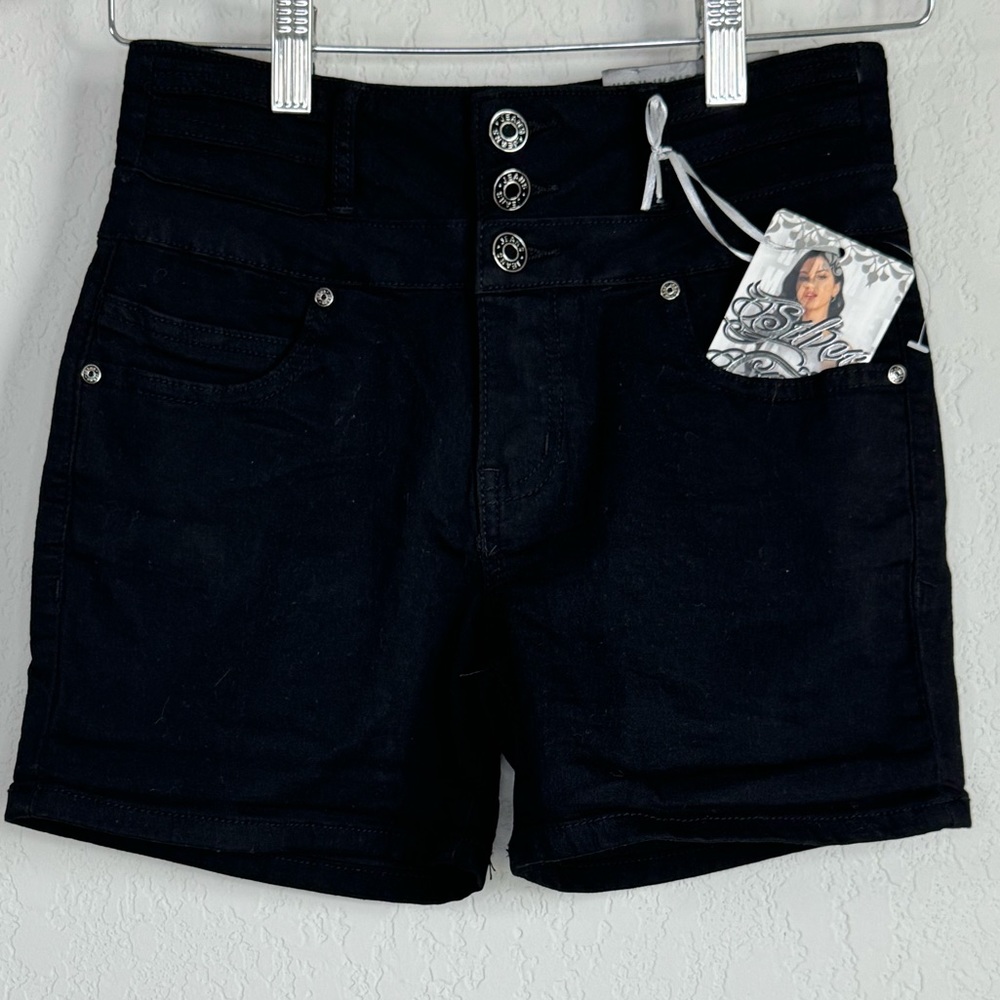 Black Denim Sculpted High Waisted Shorts 5/27